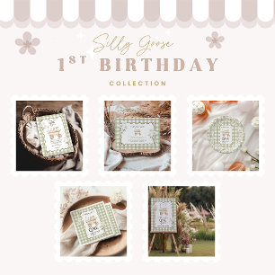 Cartão De Agradecimento Gingham Verde primeiro aniversario bobo Goose