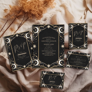 Cartão De Informações Vintage Celestial Moon Stars Casamento