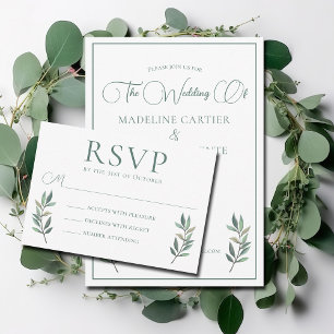 Convite Casamento outono Moderno Elegante Green Eucalyptus