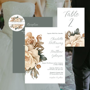 Adesivo Redondo Elegante Taupe Com Casamento Floral Verde