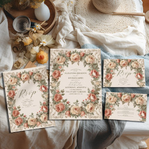 Convite Vintage Art Nouveau Floral de Casamento Oleícola e