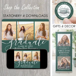 Convite 3 Festa de formatura verde e branca de colagem de 