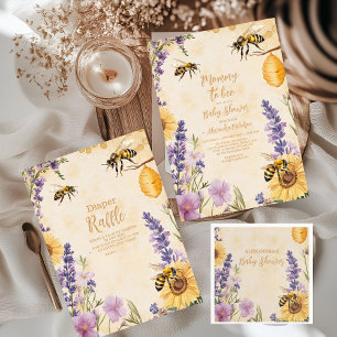 Convite Mamãe para Chá de fraldas Floral de Abelha