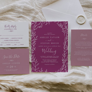 Convite Folha mínima   Casamento com Berry Purple