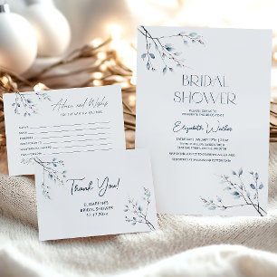 Convite Chá de panela Botânico Floral Blue Winter