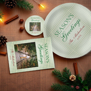 Prato De Papel Saudações da temporada Gingham Natal