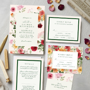 Convite Casamento de Jardim em Tons de Verde Musgo com Flo