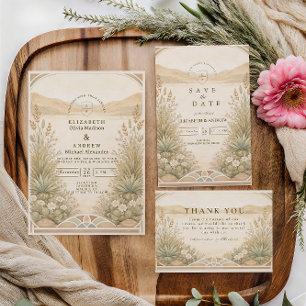 Convite Casamento com Florais Neutros e Suaves do Deserto