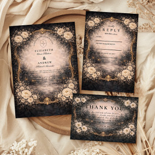 Cartão De Agradecimento Casamento Romântico Dark Barroco