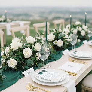 Convite Com Dobra Tripla Conjunto Branco de Casamento com Rosas Verde Esmer