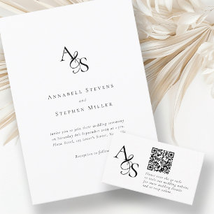 Convite Elegante, Clássico, Monograma, Branco, Casamento