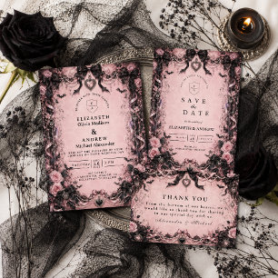 Convite Casamento Gótico Rosa Elegante