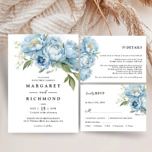 Cartão De Agradecimento Dusty Blue Peony Casamento Floral Obrigado