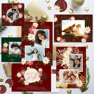 Adesivo Redondo Elegante Poinsettia Merry Christmas Watercolor