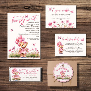 Convite Chá de fraldas de Borboleta Rosa de Urso Teddy