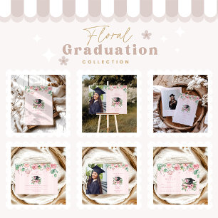 Anúncio Graduação Floral Cor-de-Foto Rosa Moderna