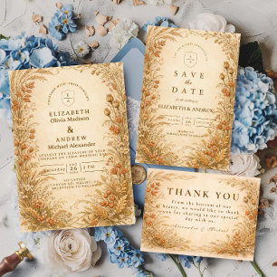 Convite Casamento Floral Vintage Golden Meadow