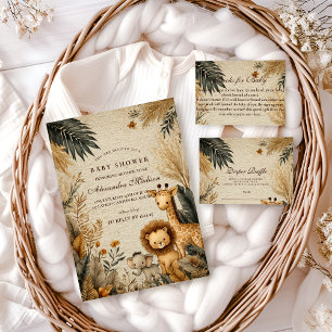 Cartão De Informações Chá de Bebê Safari Floresta Neutra Rifas de Fralda