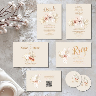 Cartão RSVP Boho Pampass Grass Casamento Floral
