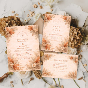 Cartão De Agradecimento Casamento Floral Quente de Outono