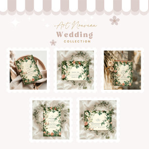 Cartão De Agradecimento Casamento de Nouveau com Arte Floral Suave