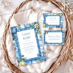 Cartão De Informações Watercolor Ciao, Bebê Italiano Bebê S Nota para Be