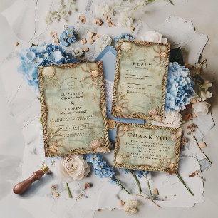 Convite Casamento Náutico de Profundezas Oceânicas Vintage