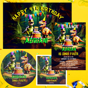 Poster Modelo de feliz aniversário de quatro dinossauros