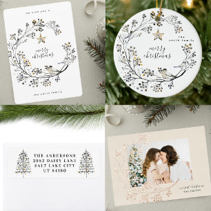 Ornamento De Cerâmica Pássaro Orgânico Texto Personalizado de Natal Feli