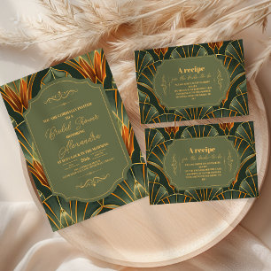 Convite Ornamentado Elegante Verde Oleícola Bridal