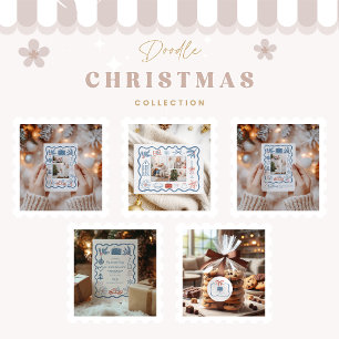 Cartão De Festividades 3 Foto Natal Doodle Line Art Holiday