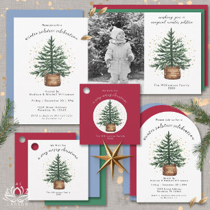Cartão De Festividades Árvore de Natal com Aquarela Moderna Minimalista S