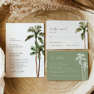 Convite Casamento Tropical de Destino sob Palmeira