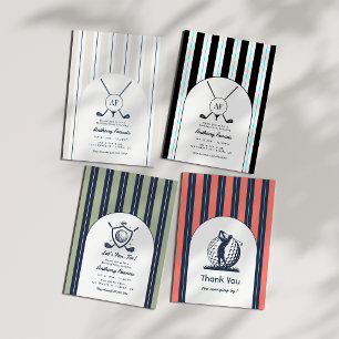 Convite Preppy de Golfe Monograma Preto, Branco e Azul Elé