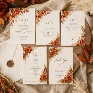Convite de Casamento Florais da Colheita de Outono