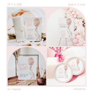 Poster Chá de fraldas Simples de Elefante e Rapariga de B