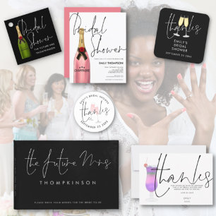 Convite Chá de panela Azul Dusty Do Frasco De Champanhe