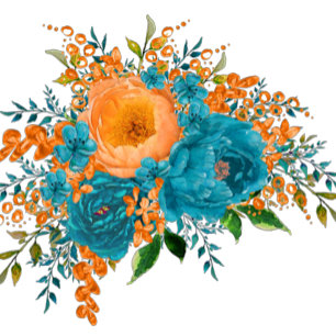 Convite Casamento Floral Rustic Teal Orange Watercolor