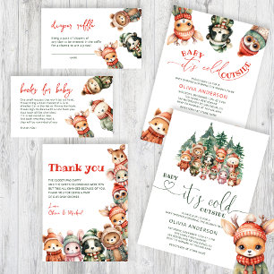 Cartão De Informações Woodland Winter Forest Chá de fraldas Books para B