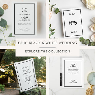 Numeração De Mesa Casamento Mínimo Francês Negro e Branco Chic