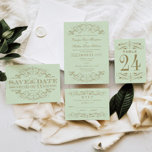 Convite Vintage Green e Antiquado Casamento Flourish Doura