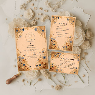 Cartão RSVP Casamento com Centáurea Azul Rústica