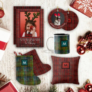 Meia De Natal Pequena Escocês Vermelho Tartan Gingham Padrão Monograma P
