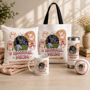 Bolsa Tote Colagem de Fotos da Mãe de Beisebol Laço Rosa Espo