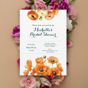 Convite Chuva de Noiva Floral de Jardim Laranja Rústica Br