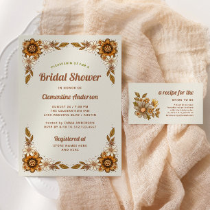 Cartão De Informações Boho Retro Flowers   Partilha de Chás de panela de