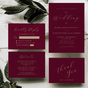 Cartão RSVP Casamento Dourado Burgundy