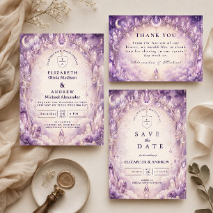 Cartão De Agradecimento Casamento Celestial Roxo Etéreo