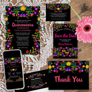 Reserve A Data Bonito mexicano Fiesta Floral Black and Pink