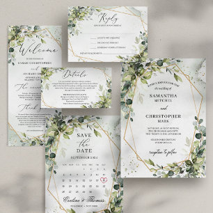 Convite Casamento de folhagem geométrica de ouro Boho